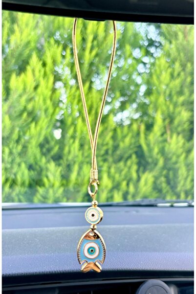 Azrua Gilded Light Blue Fish Car Mirror Ornament Car Charm Bag Accessory