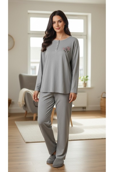 gigigiyim Mini Floral Patterned Women's Pajama Set Gray