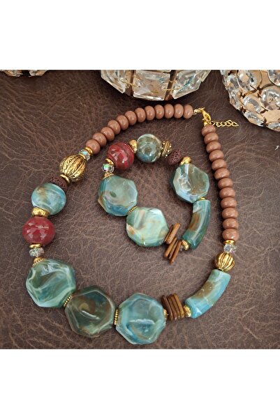 azra takı tasarım Handmade Authentic Bohemian Acrylic Colorful Women's Necklace and Bracelet Set