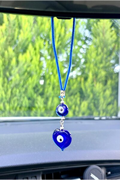 Azrua Orange Navy Blue Heart Evil Eye Beaded Car Mirror Ornament Car Charm Bag Accessory