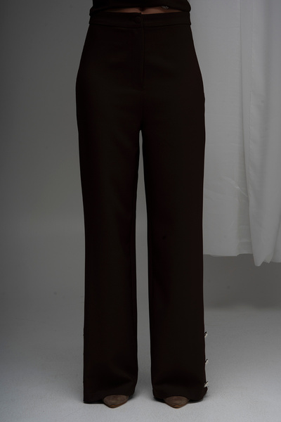 Lila Rose İncili Düğmeli Kumaş Pantolon