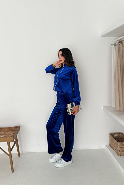 MODAMİNEM Women's Zippered Velvet Tracksuit Set