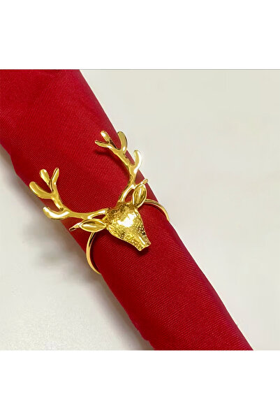UrbanCove Co 4-Piece New Year, Winter Themed Deer Head Napkin Holder Set – Gold Color, Cast Metal