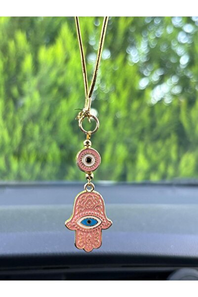 Azrua Gilded Pink Hand of Fatima Metal Car Mirror Ornament Car Charm Bag Accessory
