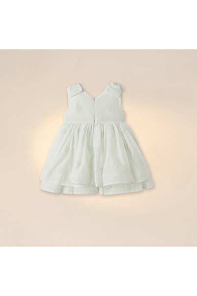 giggles Butterfly Embroidered Sleeveless Dress with Bow Detail and V-neck
