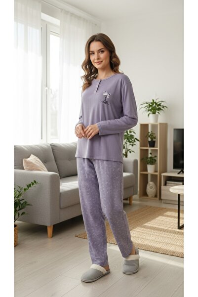 gigigiyim Floral Patterned Women's Pajama Set Purple