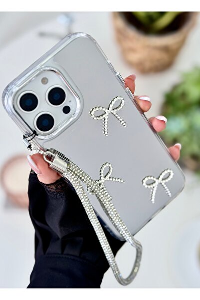 Go Aksesuar iPhone 16 Promax Compatible Mirrored Charm Bow Design Silicone Case