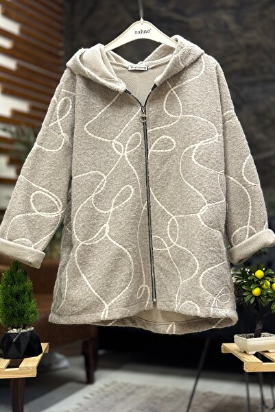 sahnemoda Εισαγόμενο μπουφάν από τσόχα με κουκούλα με σχέδιο Raffia