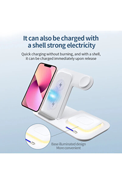 AdyMel 5-in-1 Wireless Fast Charger with Night Light, 15W (White)