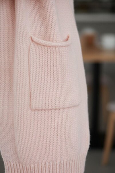 Mossta Women's Long Pocket Knit Cardigan – Pastel Tone, Casual Comfortable Fit – Powder