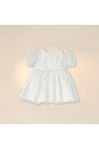 Juniors Embellished Puff Sleeves Dress with Bow Accent