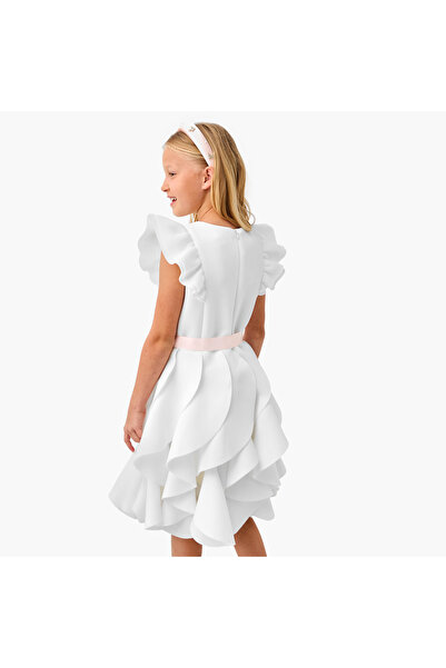 Juniors Bow Accent Dress with Ruffle Detail