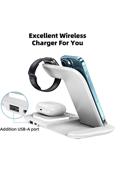 AdyMel 5-in-1 Wireless Fast Charger with Night Light, 15W (White)