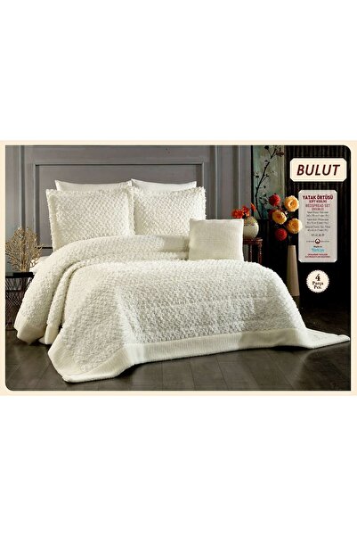 baladı home ev tekstil home collection Double Pompom Bedspread with Lace (Set of 4 Pieces) Bedspread and 2 Pillowcases Pique