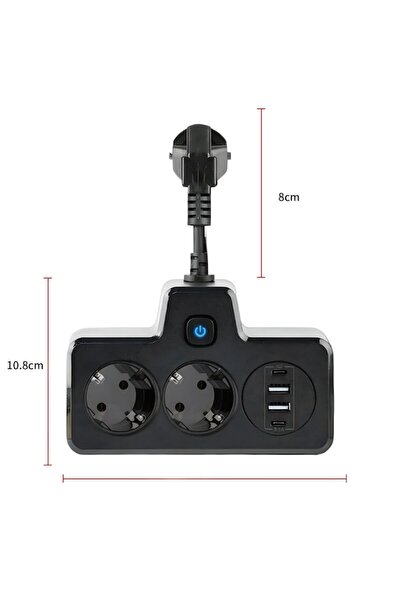 AdyMel Multifunctional Power Strip with Night Light, PD 20W, 2x USB-C, 2x USB-A, Touch, Black