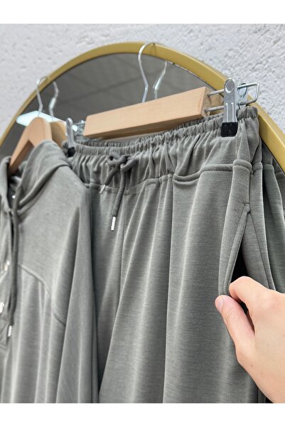 MİHRA STORE Darby Front Snap Hooded Pique Pants Set-Nl636.1 Khaki