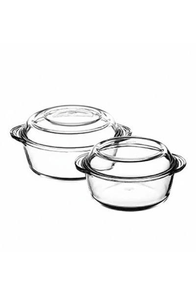 Paşabahçe طقم أواني زجاجية مزدوجة من 4 قطع مع أغطية دائرية سعة 840 مل - 1450 مل