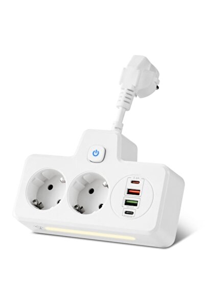 AdyMel Multifunctional Power Strip with Night Light, PD 20W, 2x USB-C, 2x USB, White