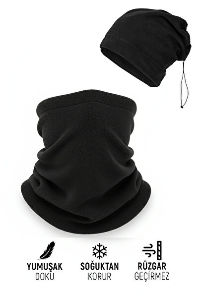 Toptantekstilcim 2-Piece Fleece Neck Gear Beanie