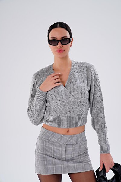 ŞİMAL Women's Knitted Pattern Double-Breasted Collar Knitwear Knitted Sweater 255152 -