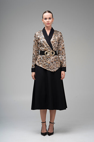 Lila Rose Ceket Yakalı Sıvama Baskılı Elbise