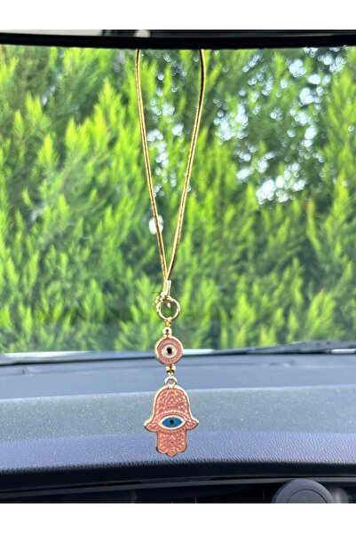 Azrua Gilded Pink Hand of Fatima Metal Car Mirror Ornament Car Charm Bag Accessory