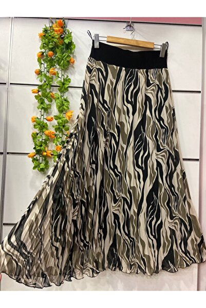 edu collection Patterned Chiffon Bohe Bell Skirt with Lining