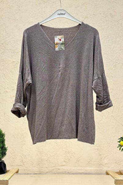 sahnemoda Μακρυμάνικη μπλούζα με λαιμόκοψη σε σχήμα V, εισαγόμενη από την Yumoş