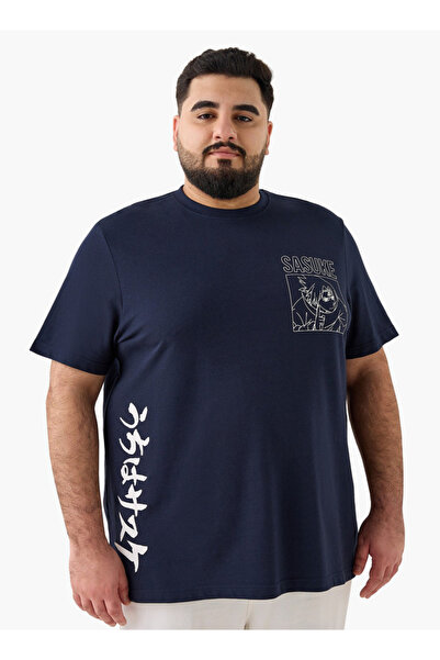 FAV تي شيرت بطبعة ساسكي بمقاس كبير ورقبة دائرية