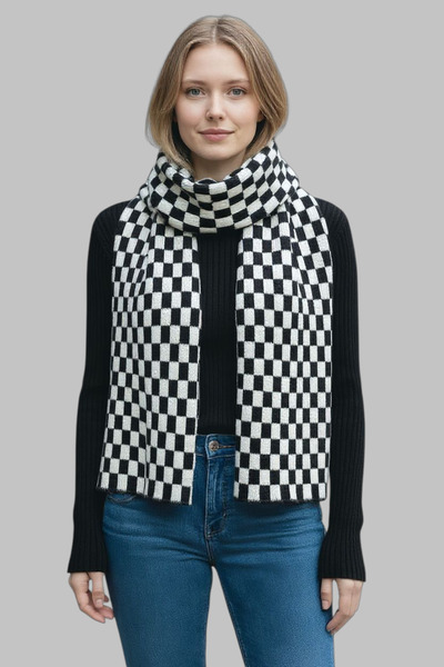 VARM Ekoseli Triko Uzun Geniş Atkı