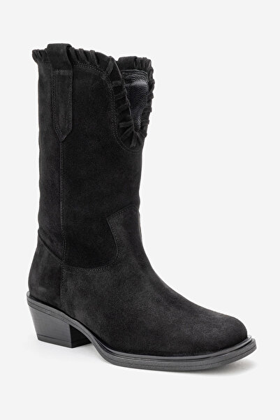 Dericlub Women's Vintage Short Heel Cowboy Boot Real Suede Leather Rg 3521 Black