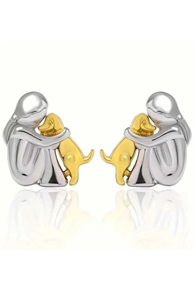 sarıyer silver Steel Screw Earrings with Hugging Cute Dog Figure Pet Dog Dog Love Earrings