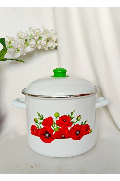 EBRULİEMAYE Gelincik Enamel Stockpot Deep Pot Bakraç 6.5 Liters 24 cm Diameter Jam Paste Canning Pot