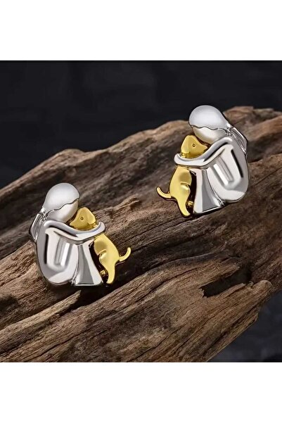 sarıyer silver Steel Screw Earrings with Hugging Cute Dog Figure Pet Dog Dog Love Earrings