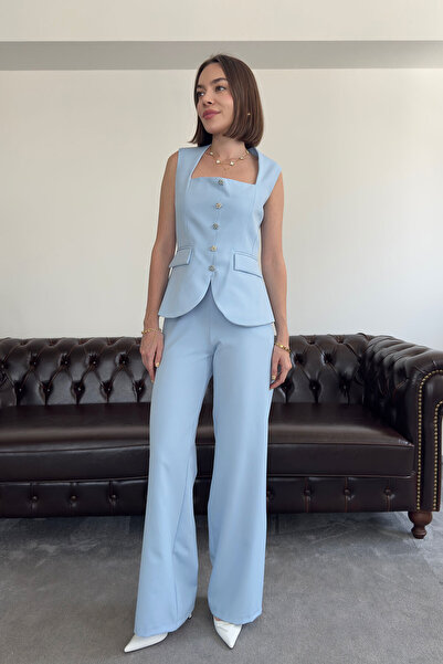 MAGARDE İnci Stone Button İtahal Premium Suit - Blue