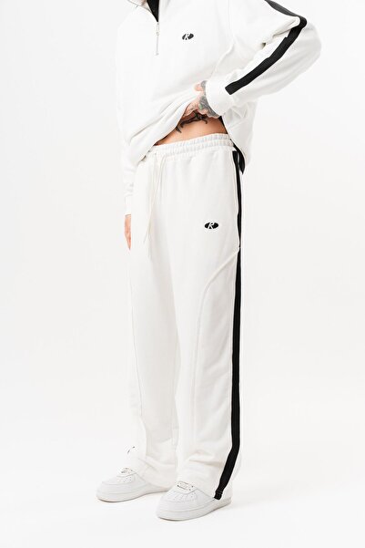 Respire Men's Diagonel Baggy Sweatpants with Dirty Stitch Detail Ecru