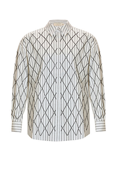 Exquise Long Sleeve Regular Woven Shirt with Geometric Embroidery Detail