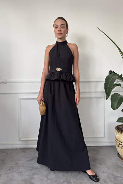 MAGARDE Set fustă premium cu broșă aurie - NEGRU