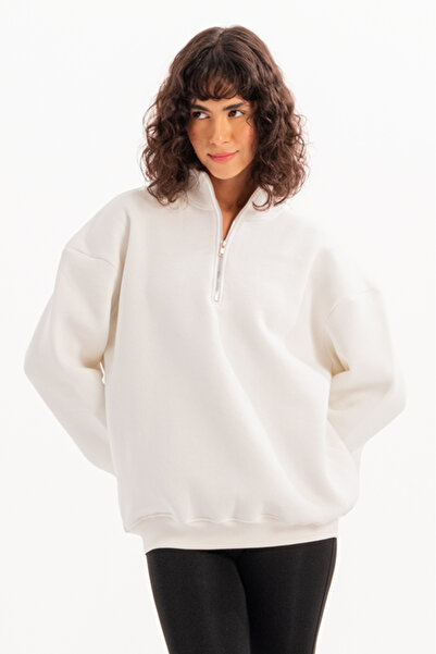 JUSTEVER Oversized Damen-Sweatshirt mit Stehkragen und halbem Reißverschluss