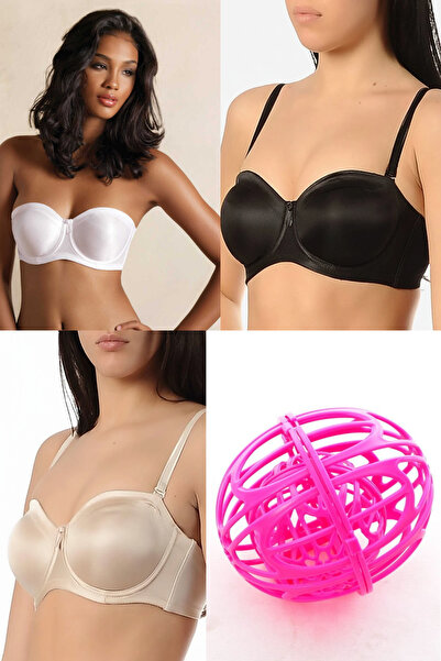 Efella New Pearl 1680 Black Underwire Unsupportive Strapless Bra 3-Pack + Was...