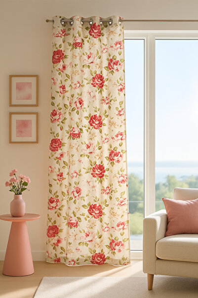 Premier Home Maira Ringed Background Curtain with Roses 140X270