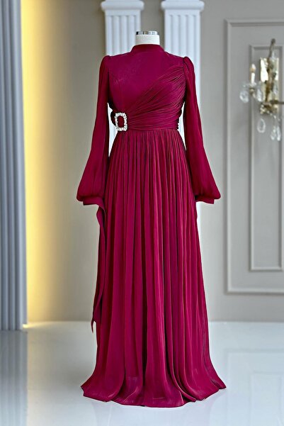 Amine Hüma Hira Abiye Elbise Bordo