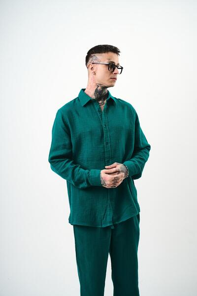 Respire Men's Long Sleeve Oversized Muslin Shirt Çağla