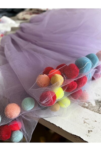 BİLGEN Style Girl's Pompon Skirt with Elastic Waist and Shoulder Pompon Detail with Tassel 2-Piece Set