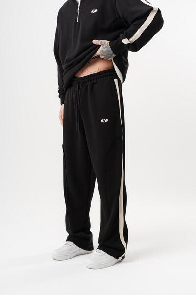 Respire Men's Diagonel Baggy Sweatpants with Dirty Stitch Detail, Black