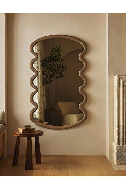 Muummirror 150x90 cm Ahşap Çerçeveli Kıvrımlı Boy Aynası -Duvar Dekor Aynası - Yatay Asılabilir