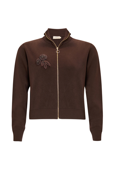 Exquise Zippered Mock Neck Long Sleeve Regular Knitwear Cardigan