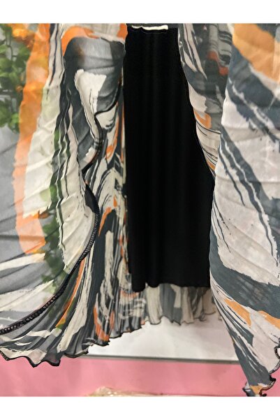 edu collection Brush Patterned Chiffon Bohe Bell Skirt with Lining