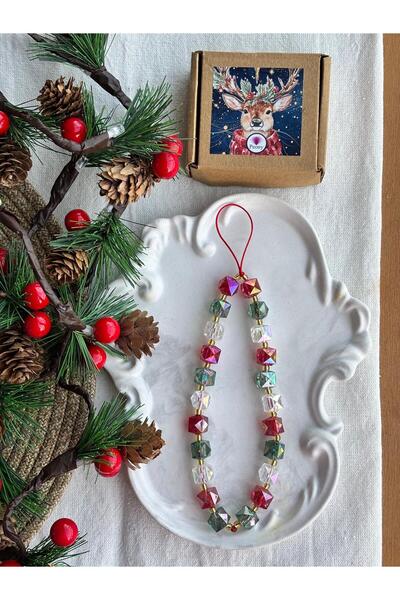 PEONY peonyofficiall Christmas Phone Charm Red Green White Janjanlı Cube Phone Lanyard Bag Ornament