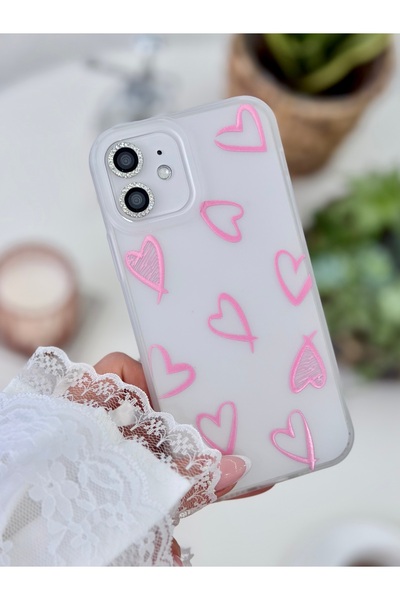 Go Aksesuar Iphone 12 ve 12 Pro Uyumlu Mat Baskı PEMBE KALP Parmak İzi Bırakm...